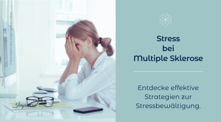 Gestresste Frau. Text: Stress bei MS - Entdecke effektive Strategien zur Stressbewältigung.